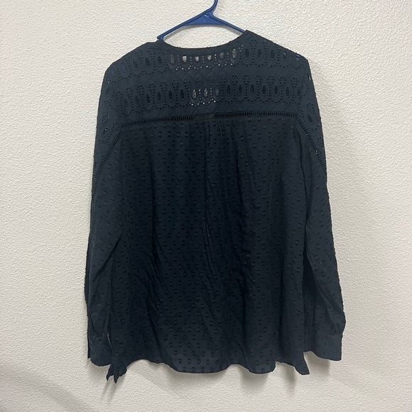 Soft Surroundings Harcourt Textured V Neck Boho Blouse Black Size Large - Picture 4 of 7